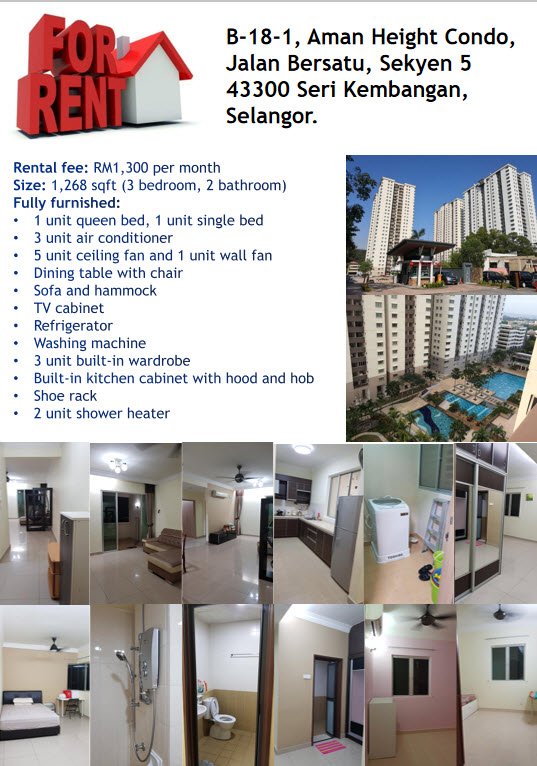 Condo And Apartment For Rent At B 18 1 Selangor Seri Kembangan